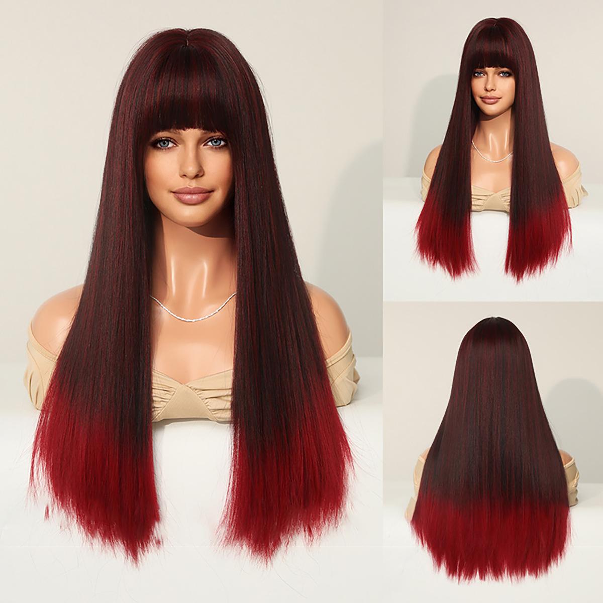 Black Ombre Red Long Straight Wig