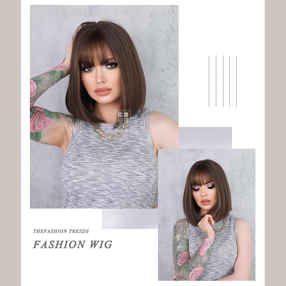 Black Brown Short Straight Bob Wig