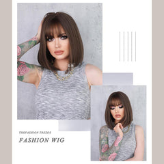 Black Brown Short Straight Bob Wig