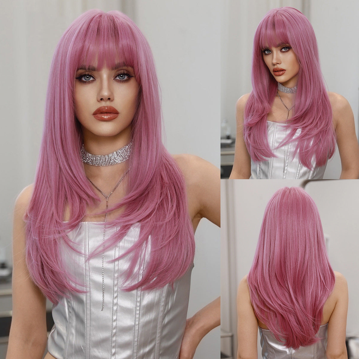 Pink Multi-Layered Long Straight Wig