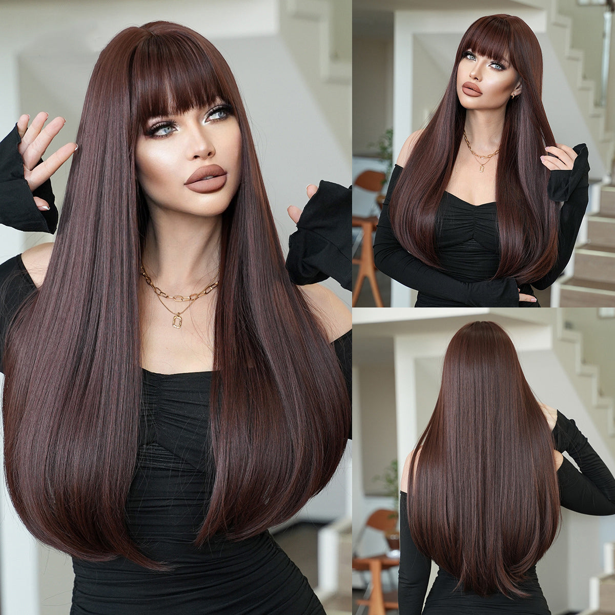 Inner Buckle Layered Red Brown Wig