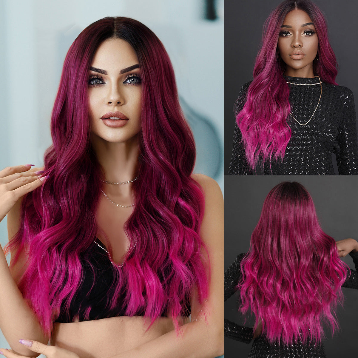 Lace Hand-woven Rose Pink Ombre Wig