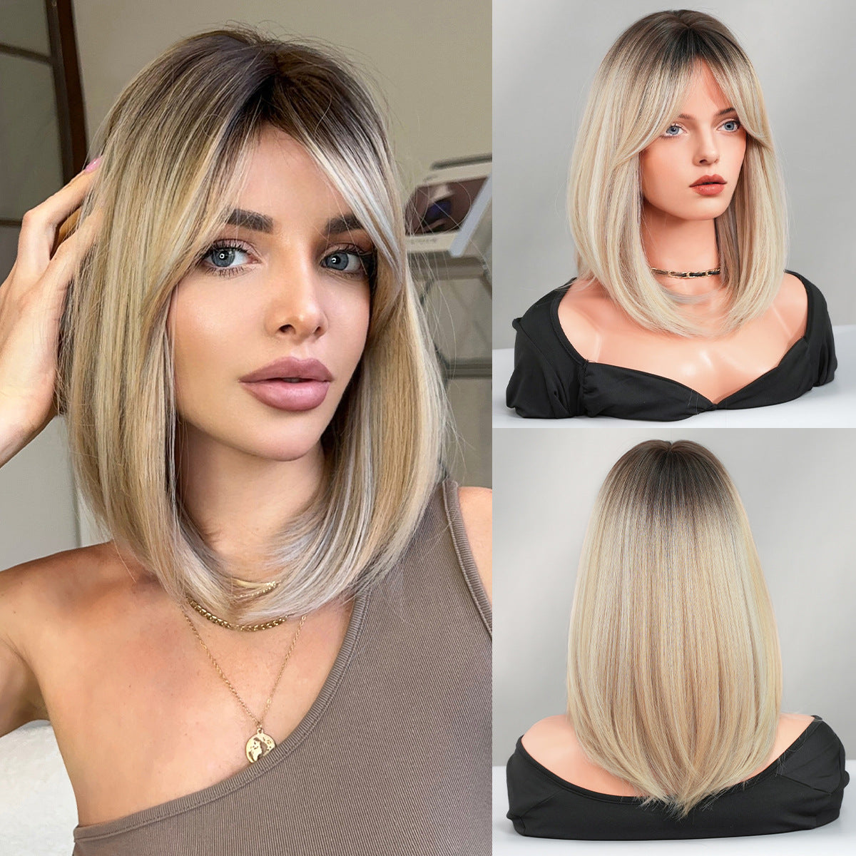 Ombre Blonde Short Straight Wig