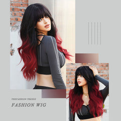 Ombre Black Red Long Curly Wig