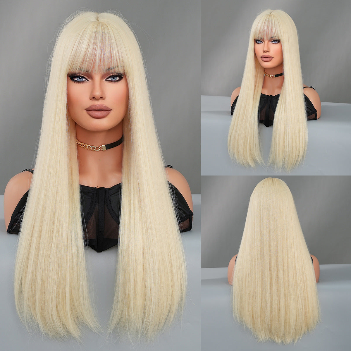 Gray Brown Long Straight Wig