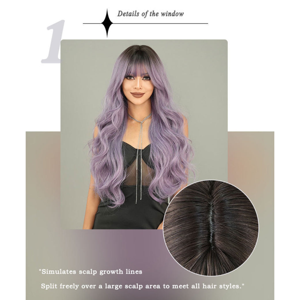 Gray Purple Long Wavy Wig