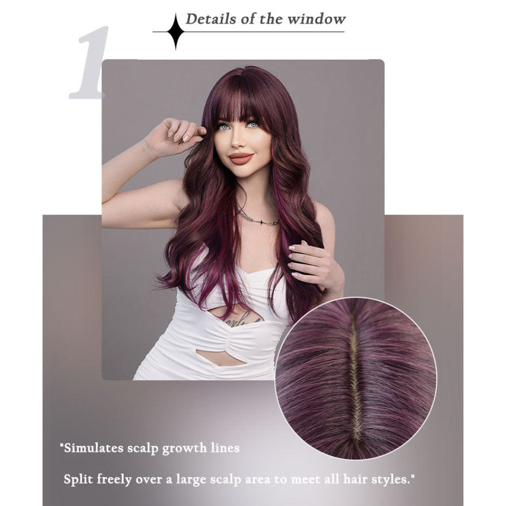 Purple Straight Bangs Long Curly Wig