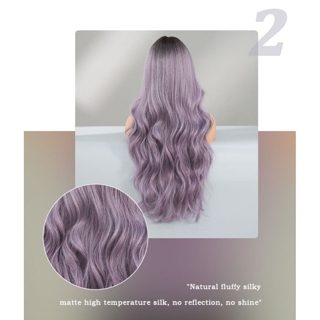 Gray Purple Long Wavy Wig