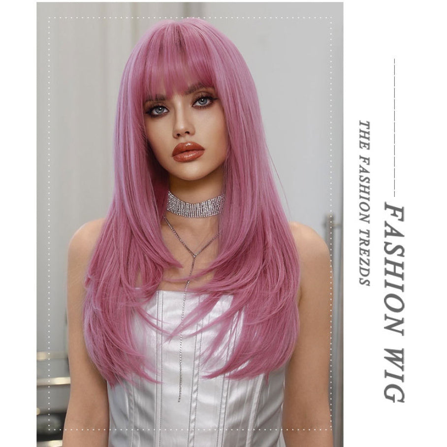 Pink Multi-Layered Long Straight Wig