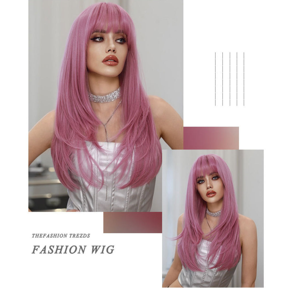 Pink Multi-Layered Long Straight Wig