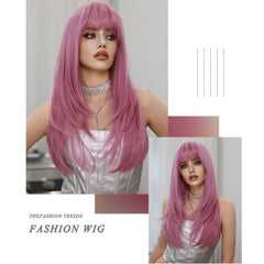 Pink Multi-Layered Long Straight Wig