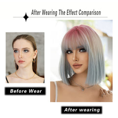 Pink Ombre Blue Short Straight Wig