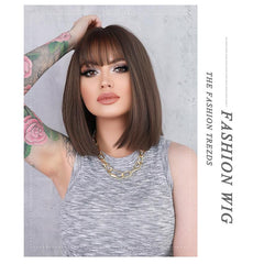 Black Brown Short Straight Bob Wig