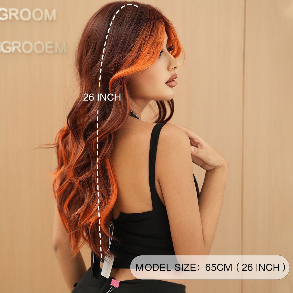 Brown Highlights Orange Long Wavy Wig