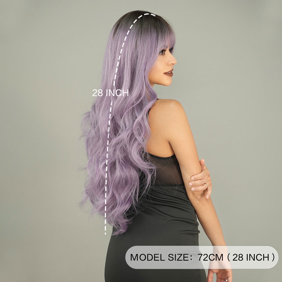 Gray Purple Long Wavy Wig