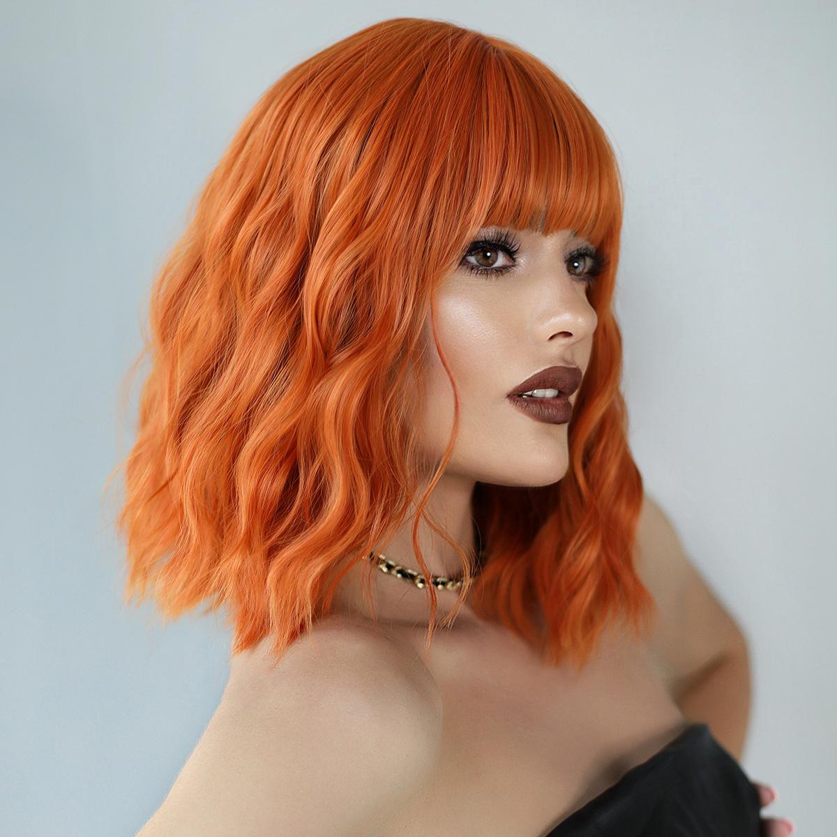 Orange Air Bangs Short Wave Wig