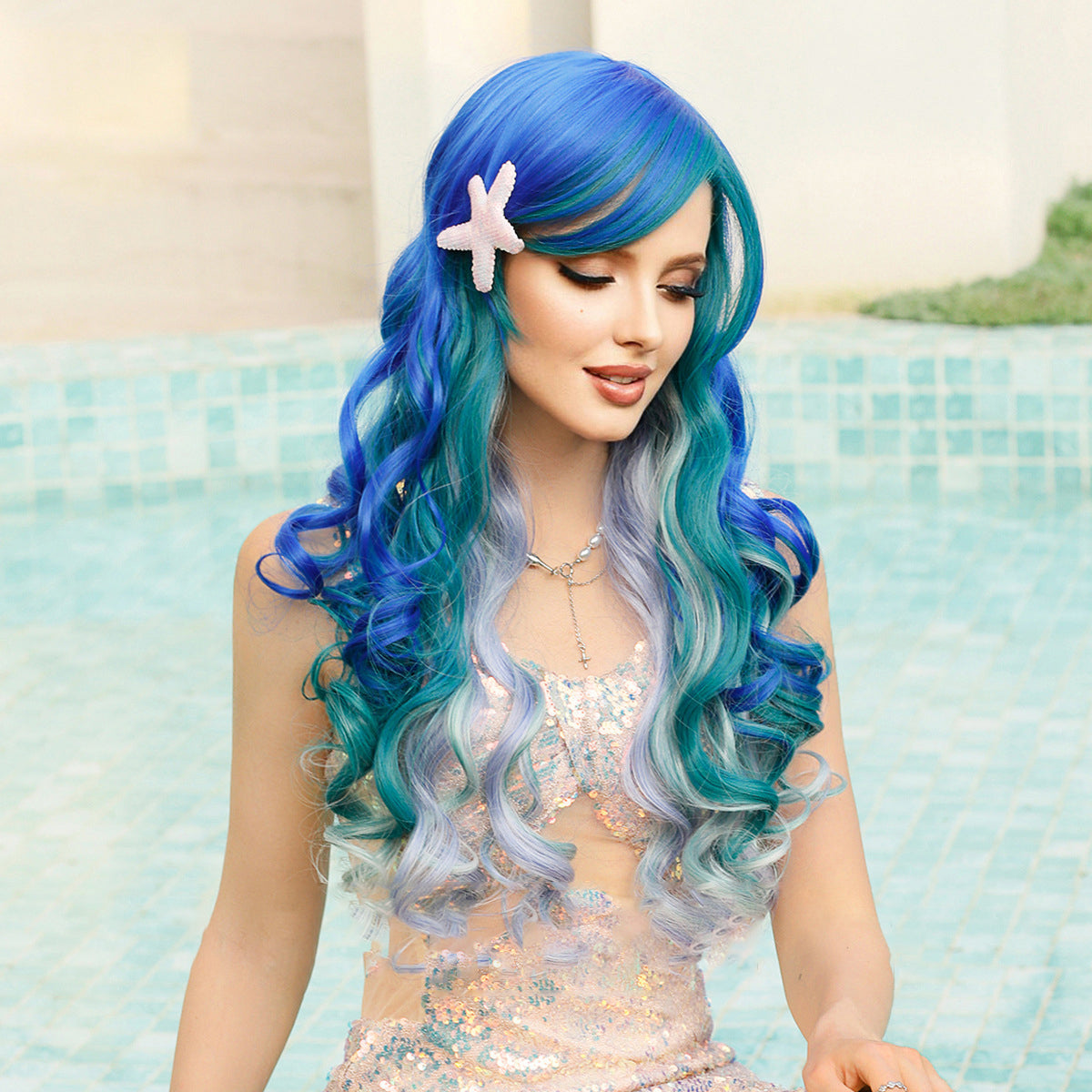 Blue Ombre Purple Mermaid Wave Wig