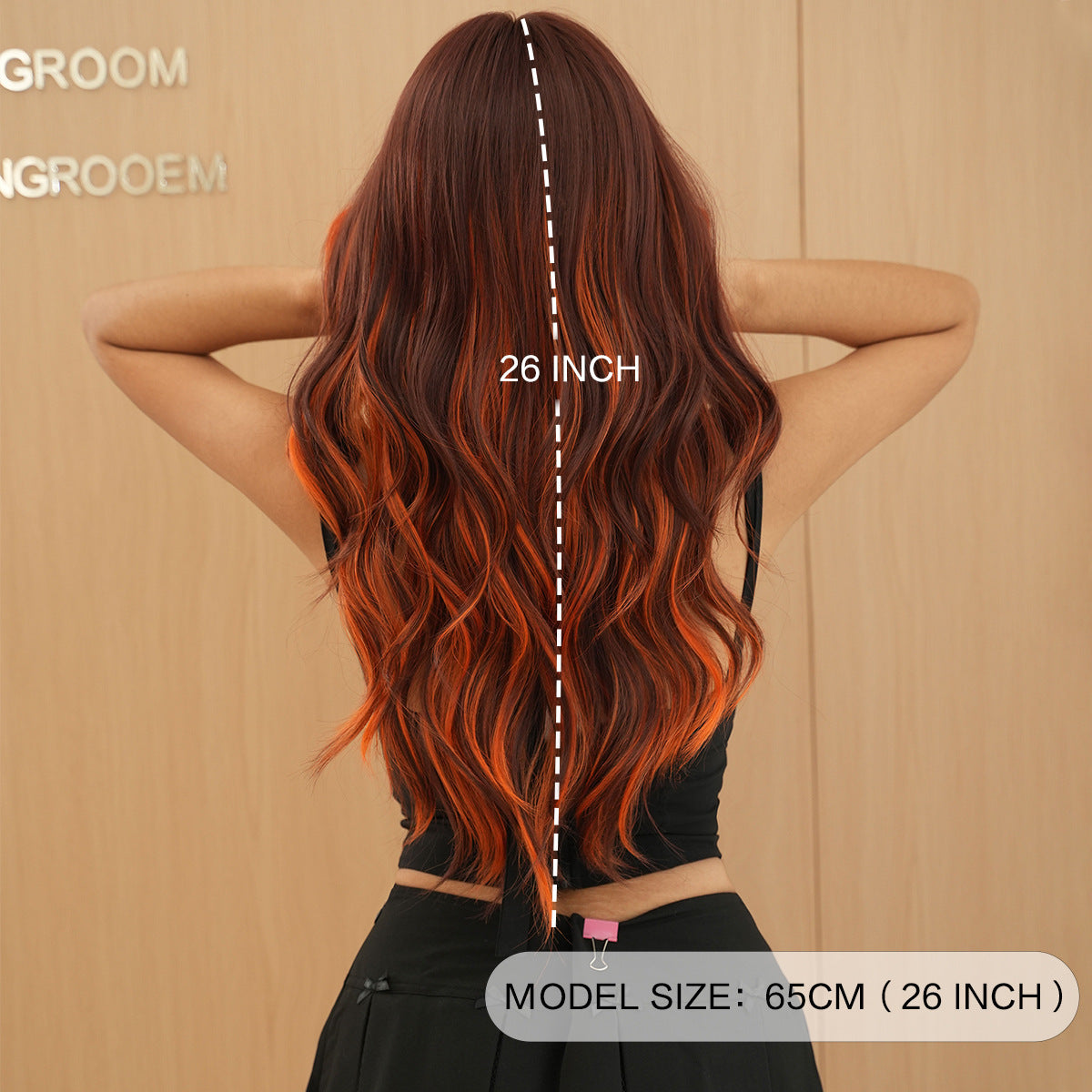 Brown Highlights Orange Long Wavy Wig