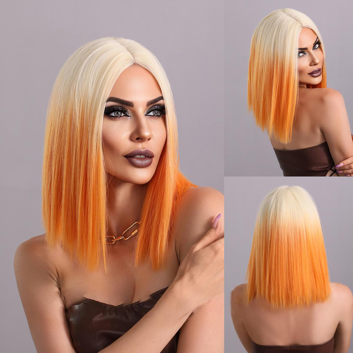 Lace Front Hand-Woven Orange Ombre Wig