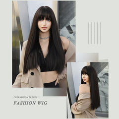 Simulation Long Straight Black Wig