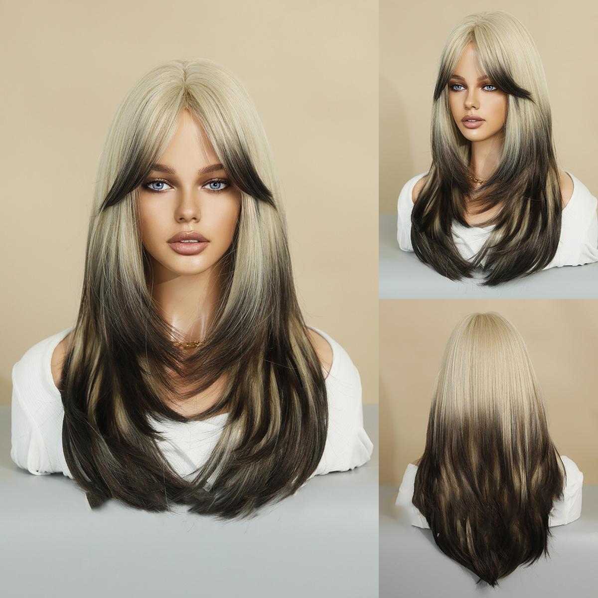 Brown Ombre Black Layered Long Wig