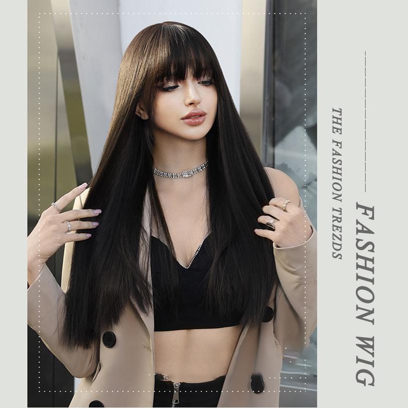 Simulation Long Straight Black Wig