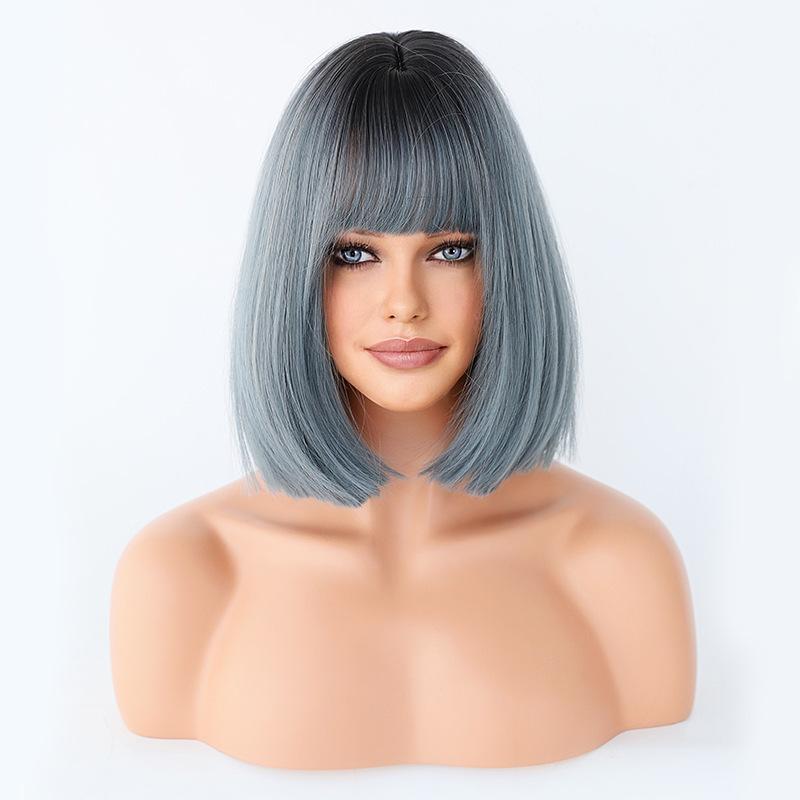 Black Brown Short Straight Bob Wig