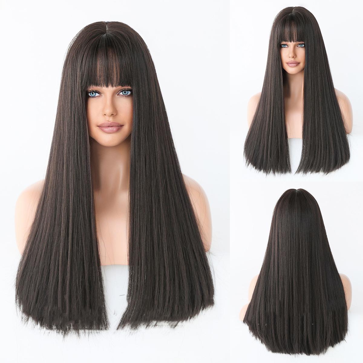 Simulation Long Straight Black Wig