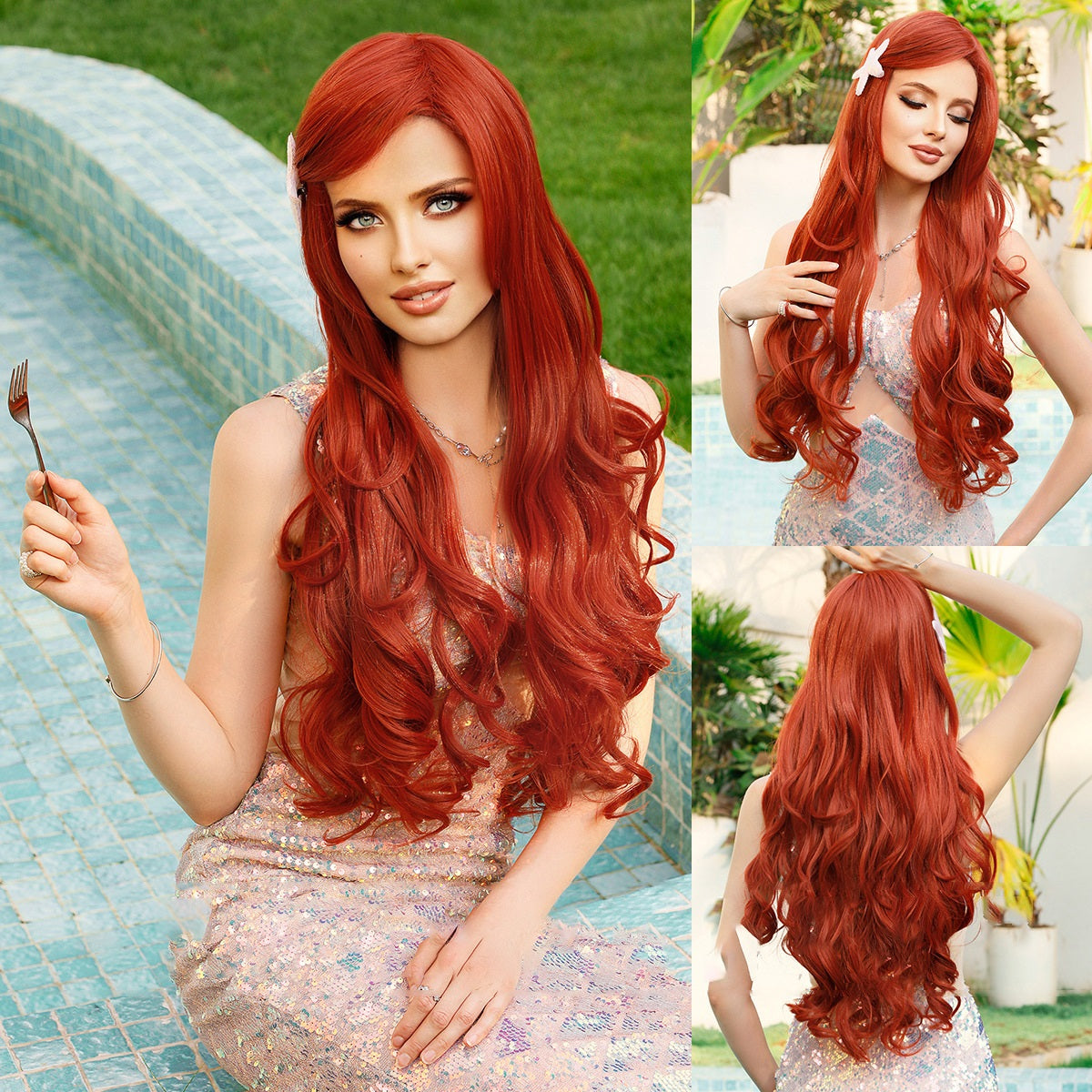 Mermaid Orange Long Wave Wig