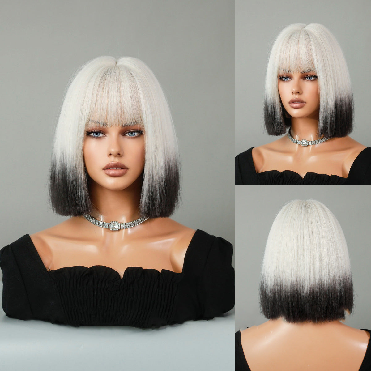 Off-White Ombre black Short Straight Wig