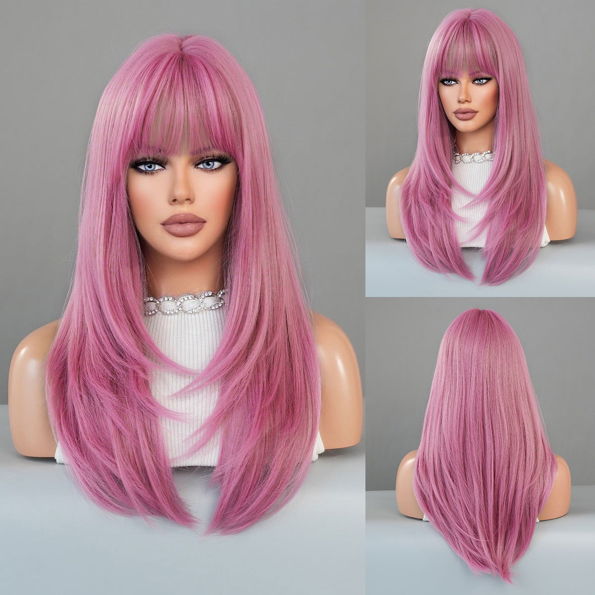 Pink Multi-Layered Long Straight Wig