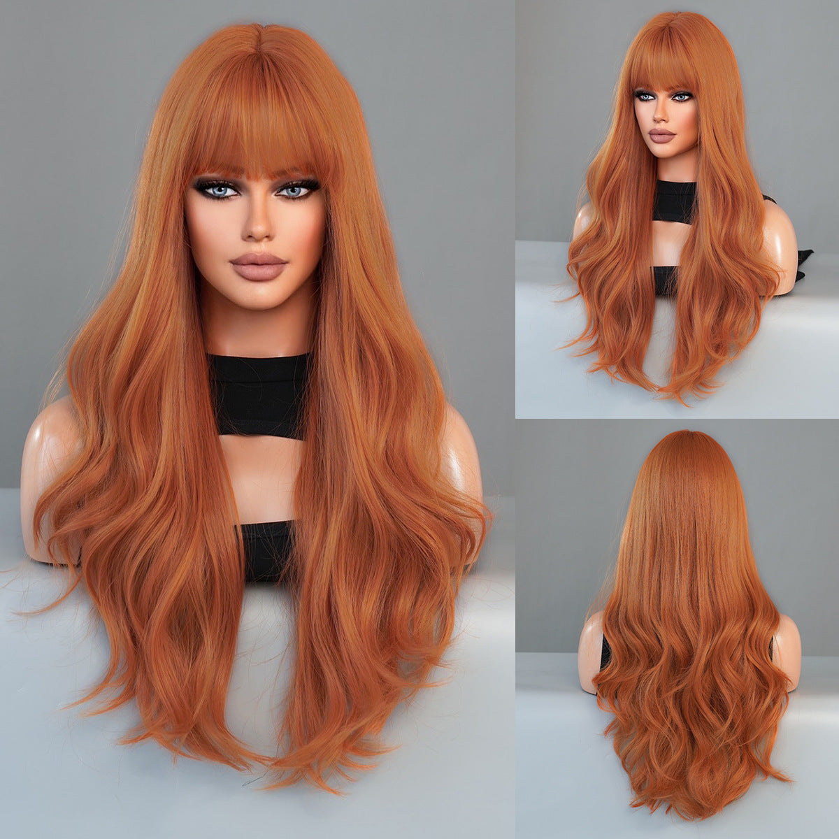 Red Brown Long Curly Wavy Wig