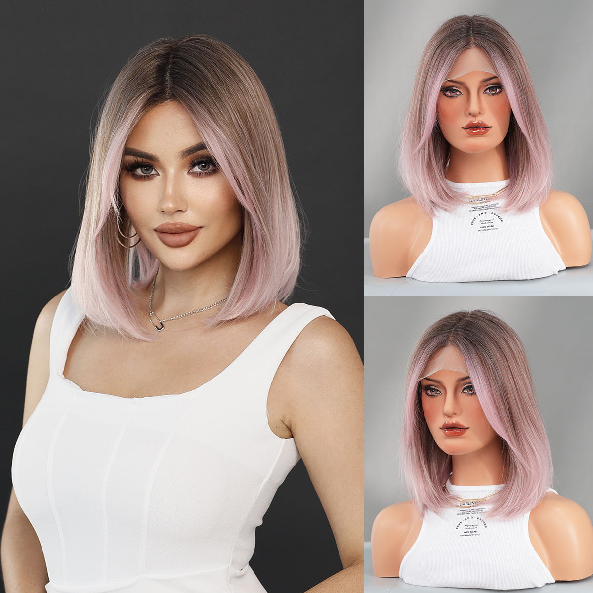 Pink Ombre Black Hand-Woven Lace Front Wig