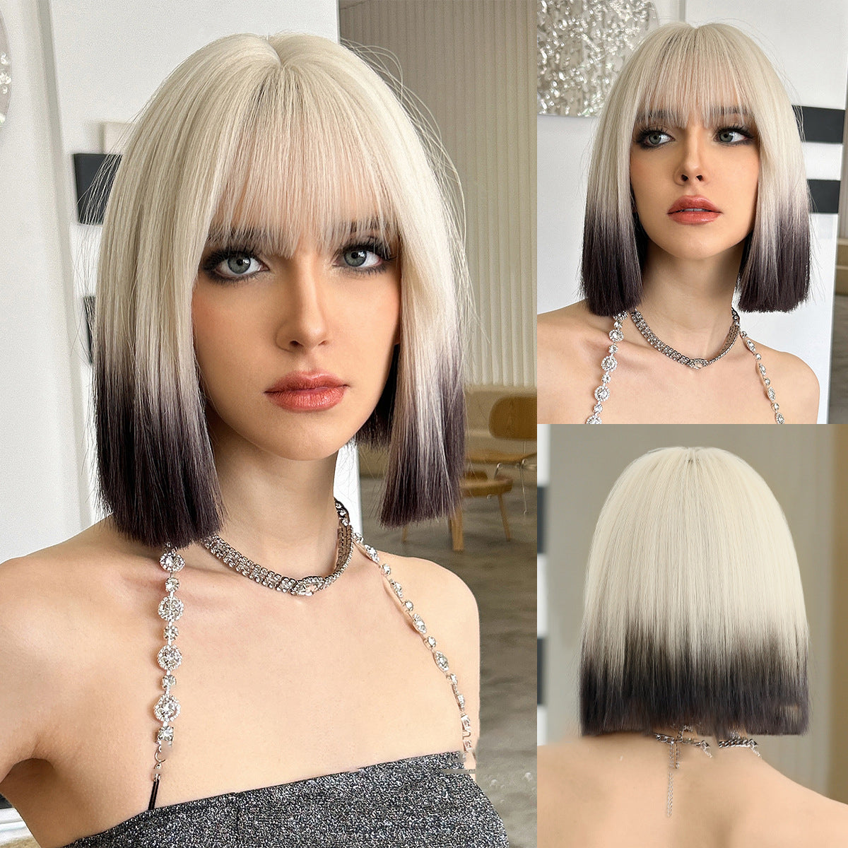 Pink Ombre Blue Short Straight Wig