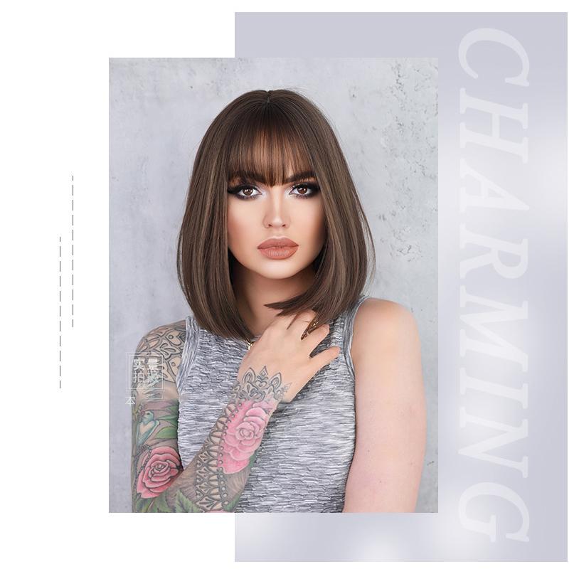 Black Brown Short Straight Bob Wig