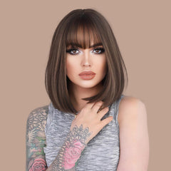 Black Brown Short Straight Bob Wig