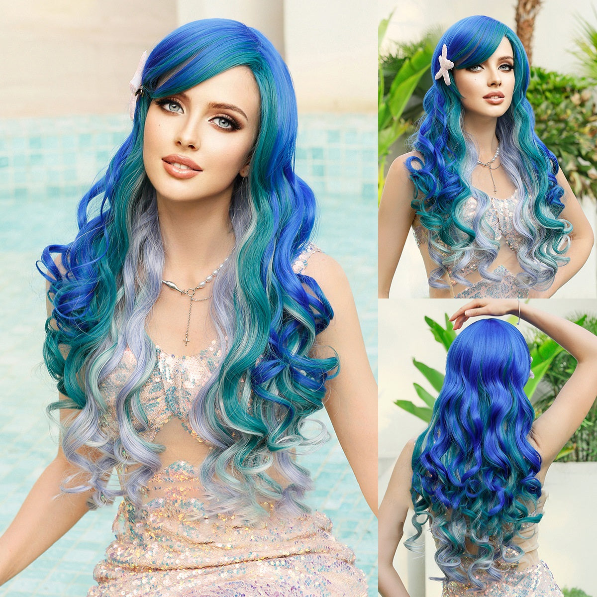 Blue Ombre Purple Mermaid Wave Wig