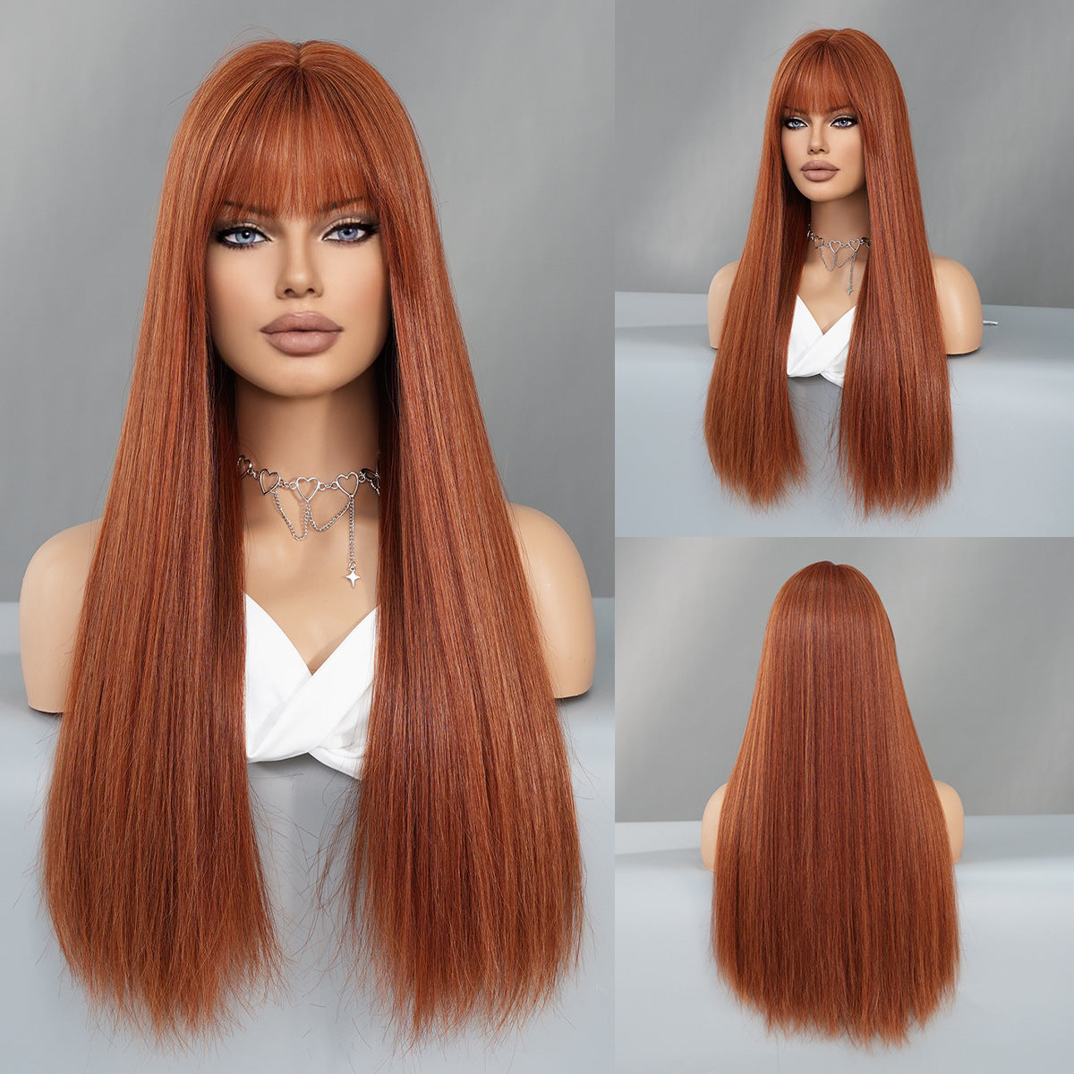 Gray Brown Long Straight Wig