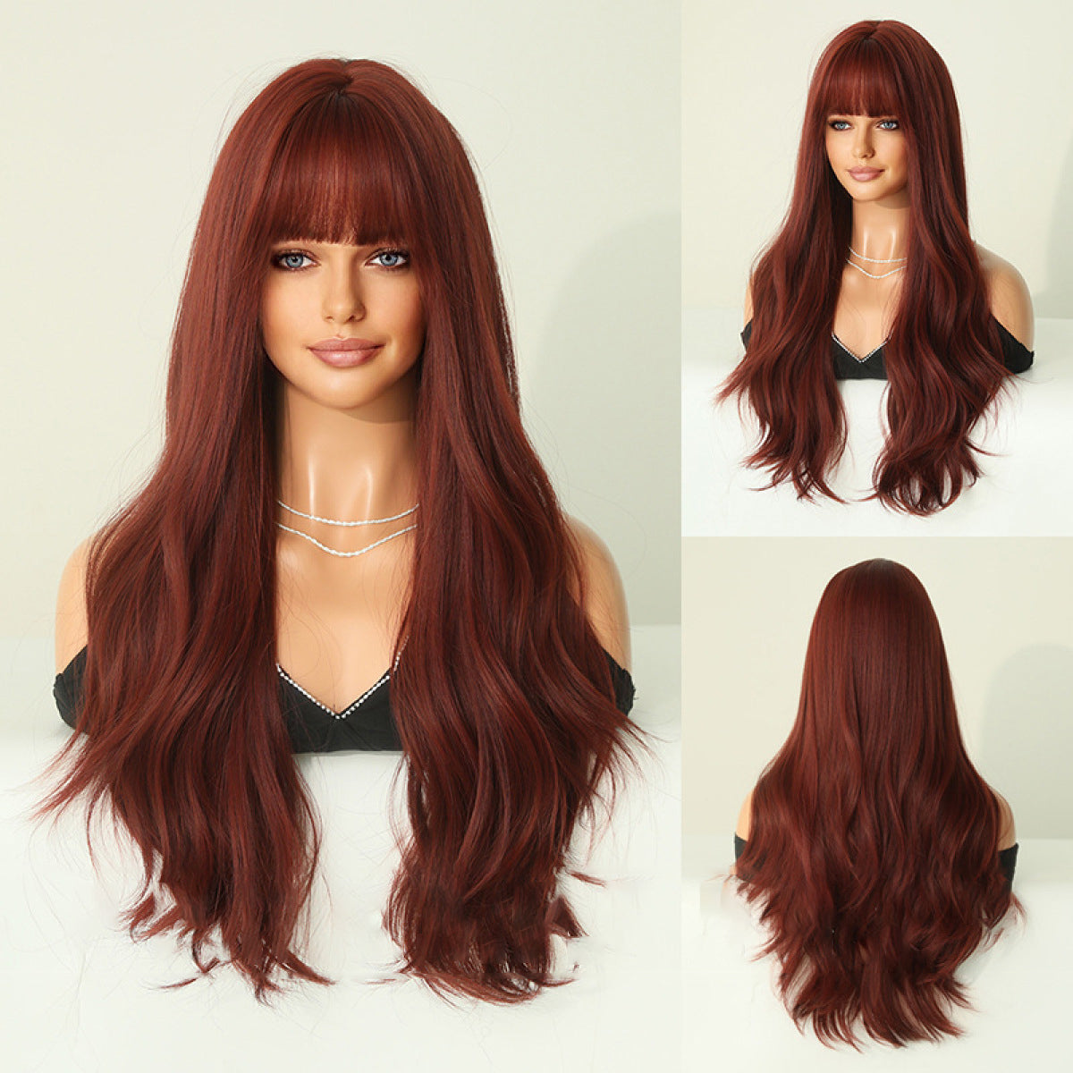 Red Brown Long Curly Wavy Wig