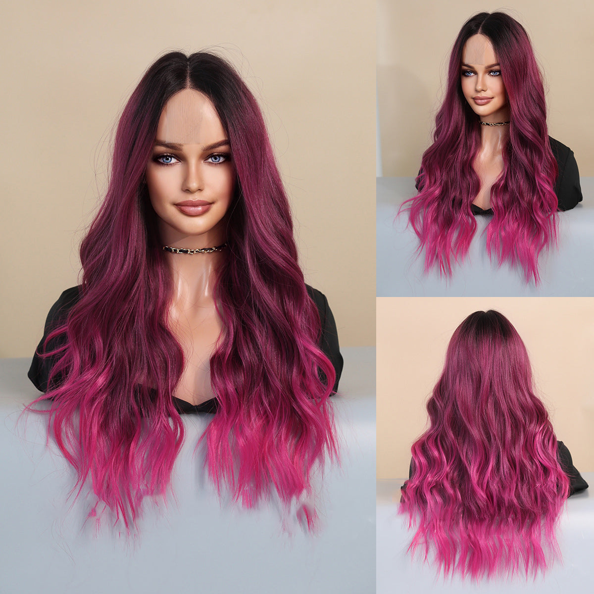 Lace Hand-woven Rose Pink Ombre Wig