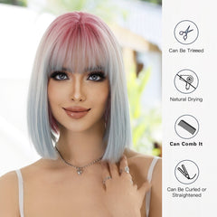 Pink Ombre Blue Short Straight Wig