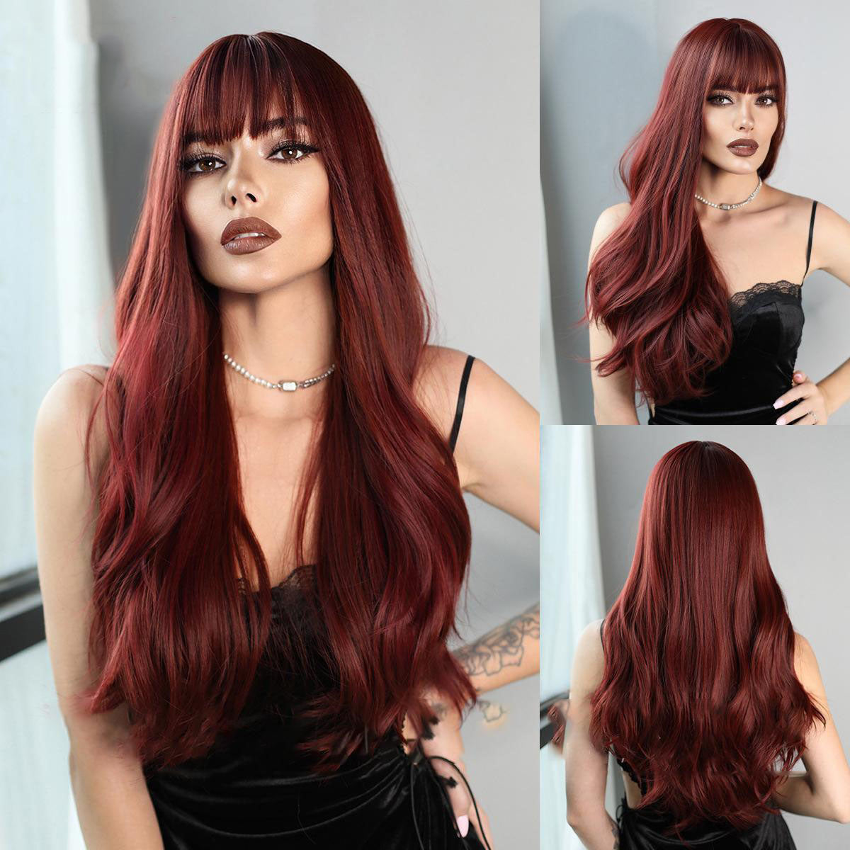 Red Brown Long Curly Wavy Wig