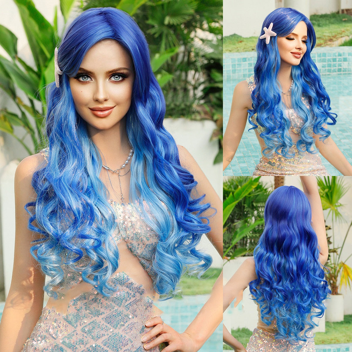 Halloween Ombre Ice Blue Roll Wig