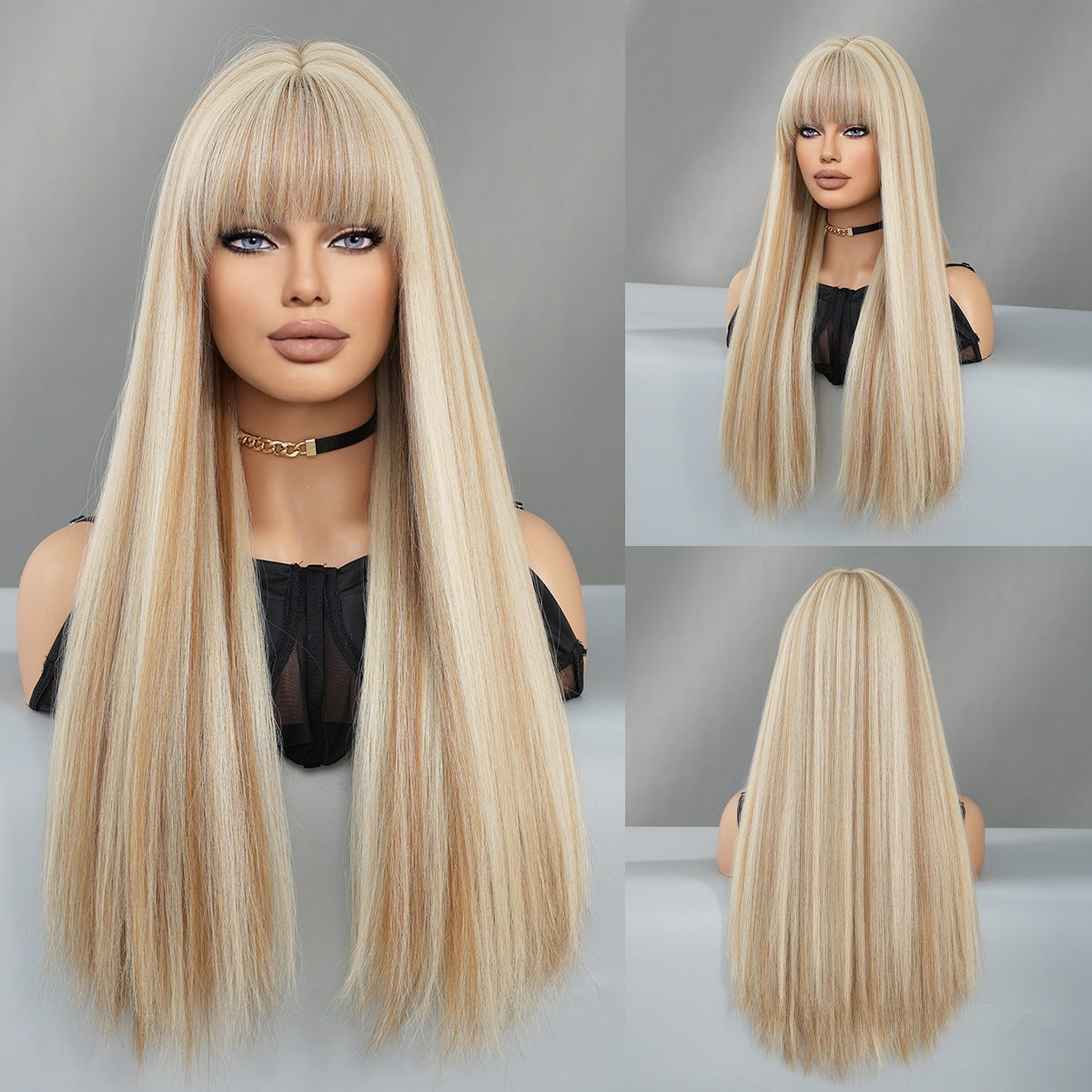 Gray Brown Long Straight Wig