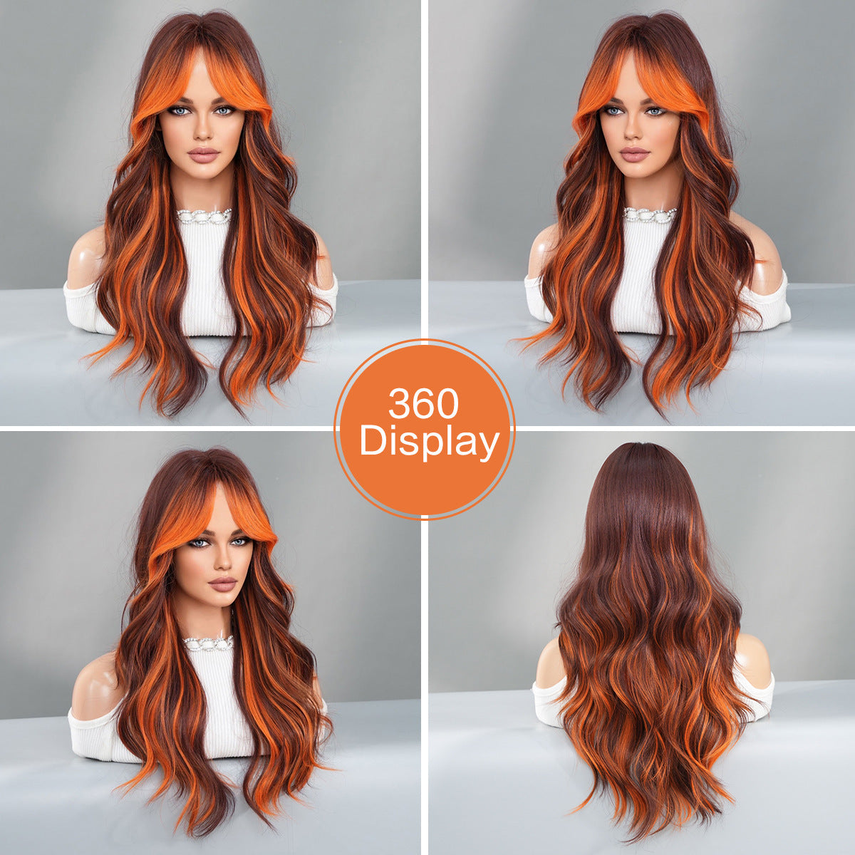 Brown Highlights Orange Long Wavy Wig