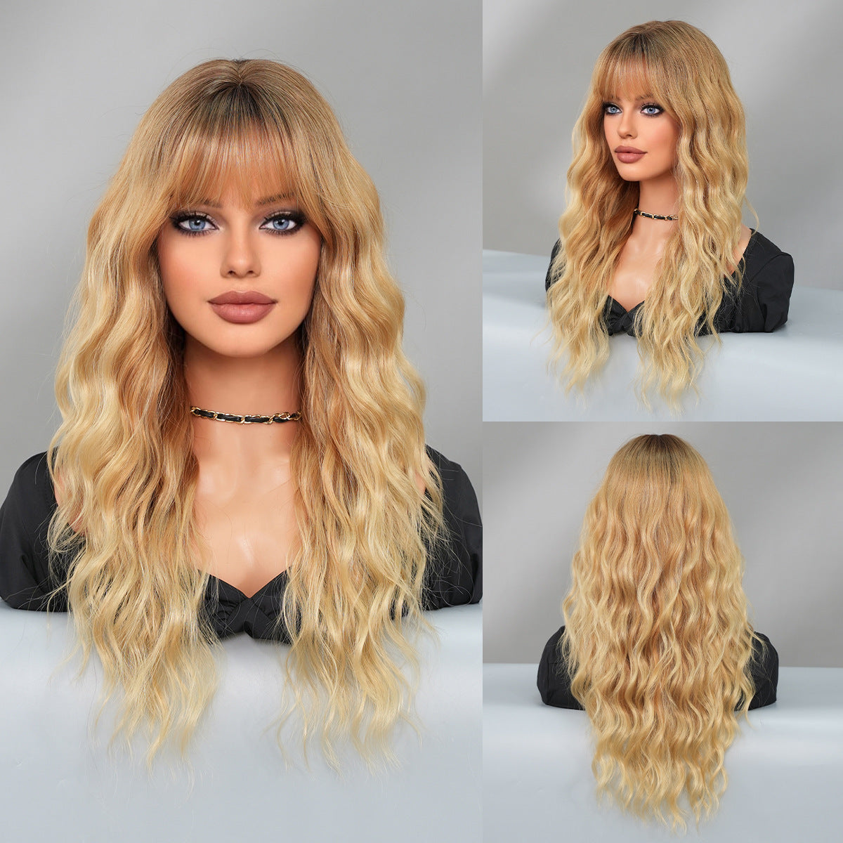 Fluffy Beige Brown Long Wavy Wig