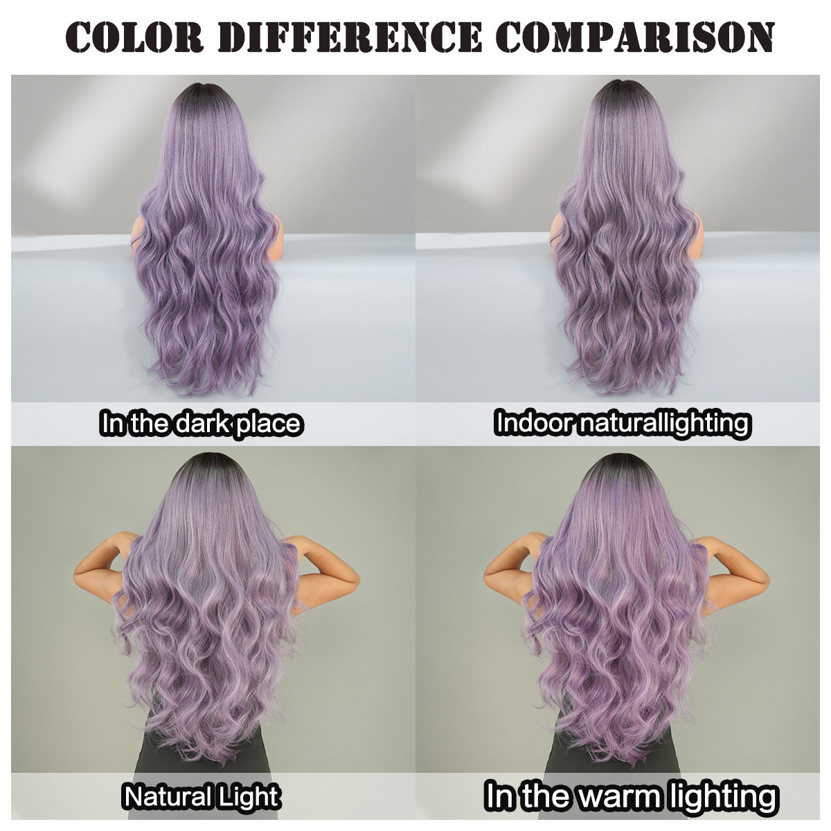 Gray Purple Long Wavy Wig