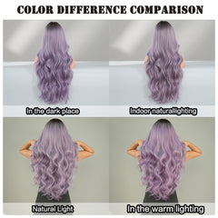 Gray Purple Long Wavy Wig