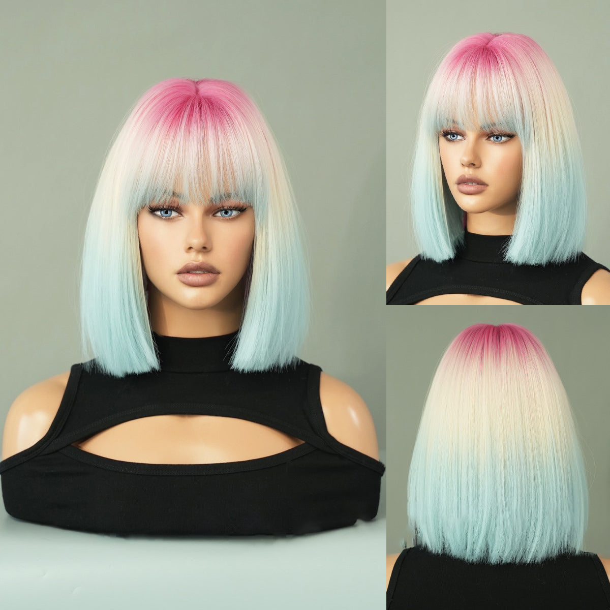 Off-White Ombre black Short Straight Wig