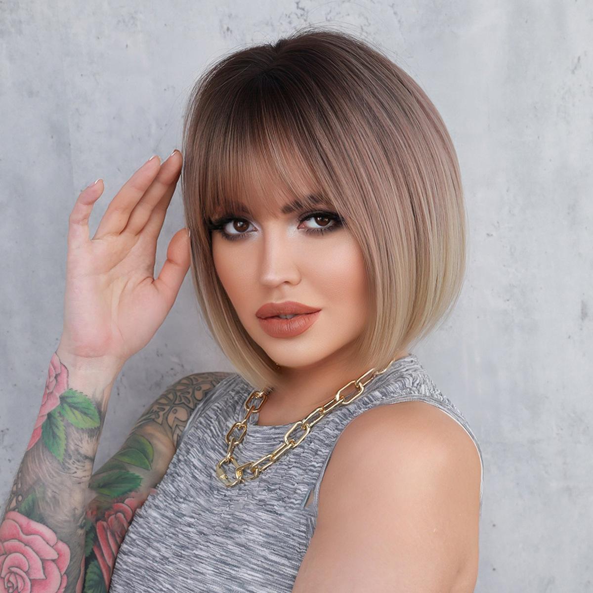 JK Bob Beige Short Straight Wig